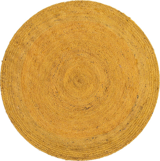 Golden Mustard Round Jute Area Rug | Handwoven Natural Fiber Farmhouse Area Rug