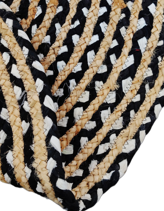 Handcrafted Black & White Oval Braided Cotton Rug | Minimalist Reversible Area Rug