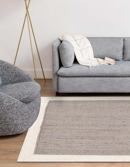 Handmade Braided Natural Jute Inner Grey With White Border Eco Friendly Floor Area Runner Rug