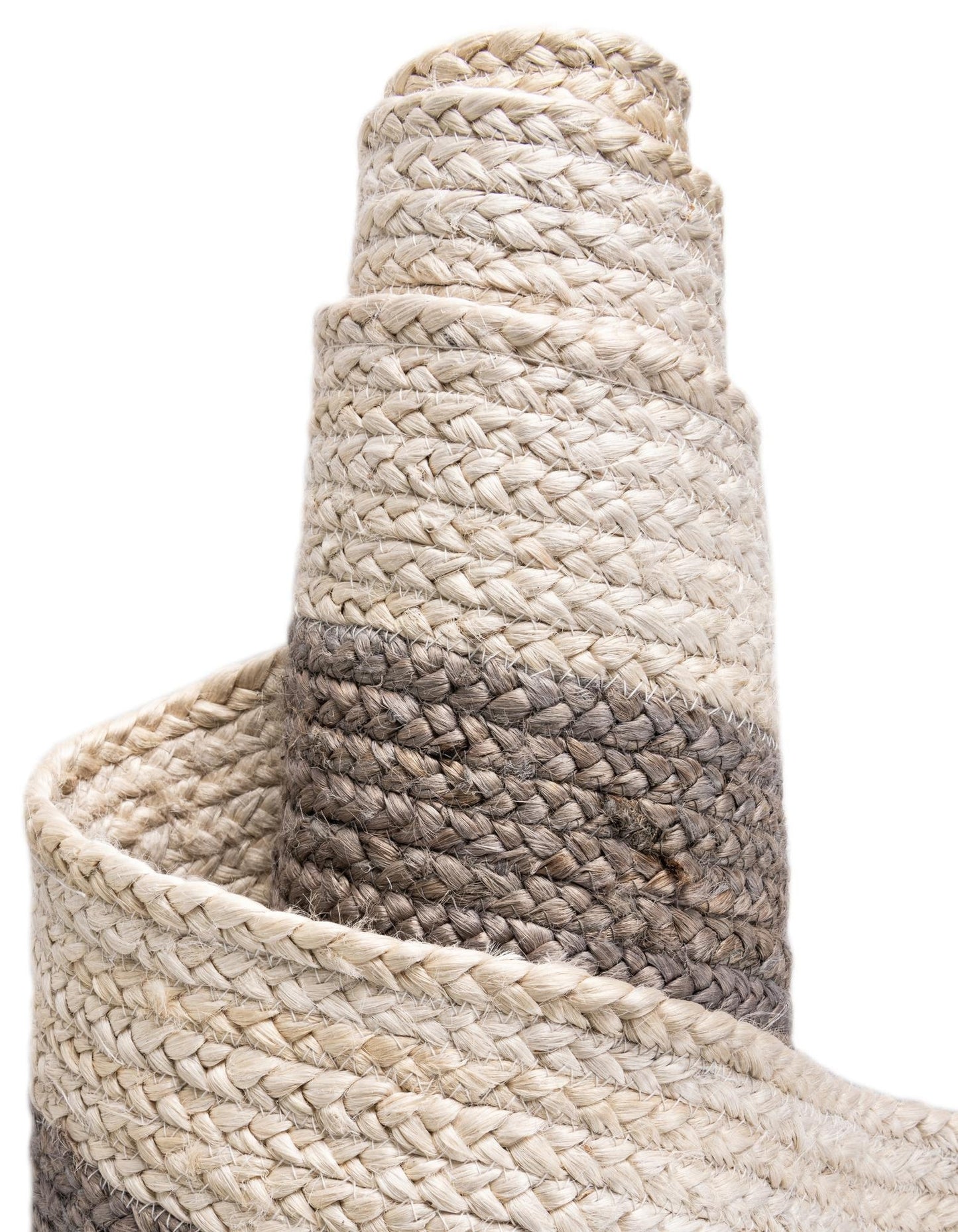 Modern Grey Round Area Rug with White Border | Handwoven Minimalist Round Carpet