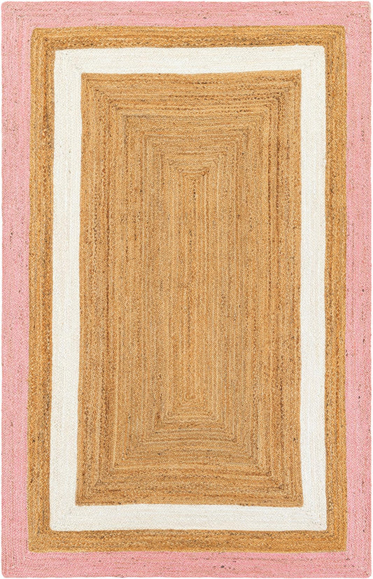 Handmade Braided Natural Jute Pink and White Dual Tone Eco Friendly Floor Area Runner Rug