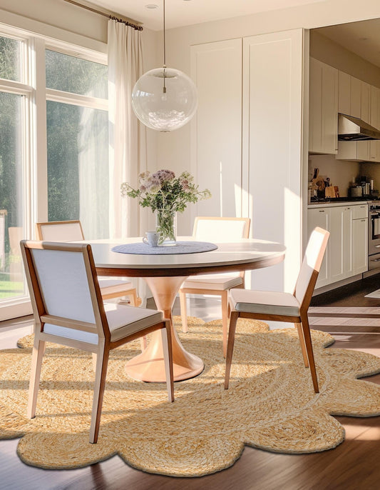 Handmade Scalloped Round Jute Rug – Natural Eco-Friendly Boho Area Rug