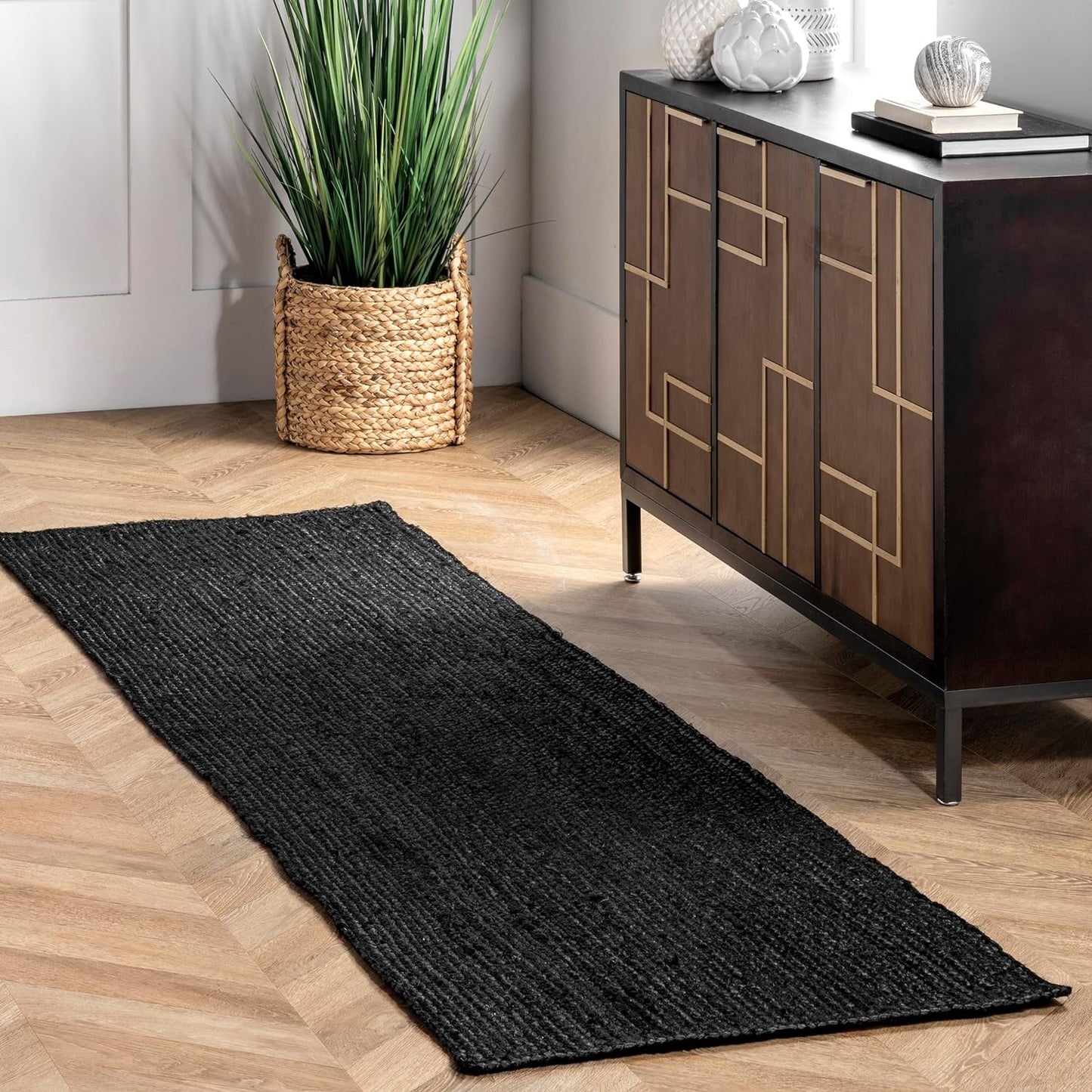 Handmade Braided Natural Jute Black Floor Area Runner Rug,Floor Carpet Rug For Home Decor