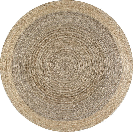 Handmade Natural Jute Grey Round Area Rug with Natural Border – Eco-Friendly Braided Area Rug Floor Carpet
