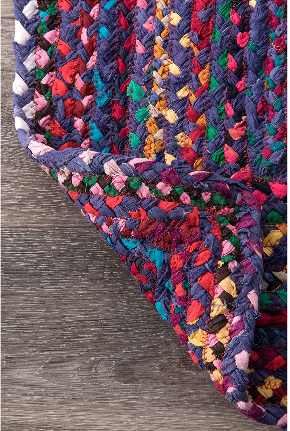 Ocean Breeze Blue Oval Braided Cotton Floor Area Rug | Hand-Woven Coastal Reversible Area Rug