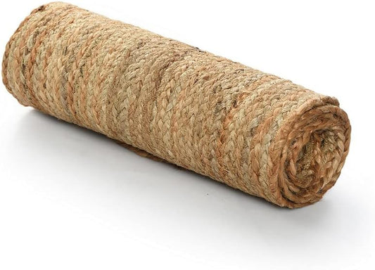 Rolled-up jute mat on a white background
