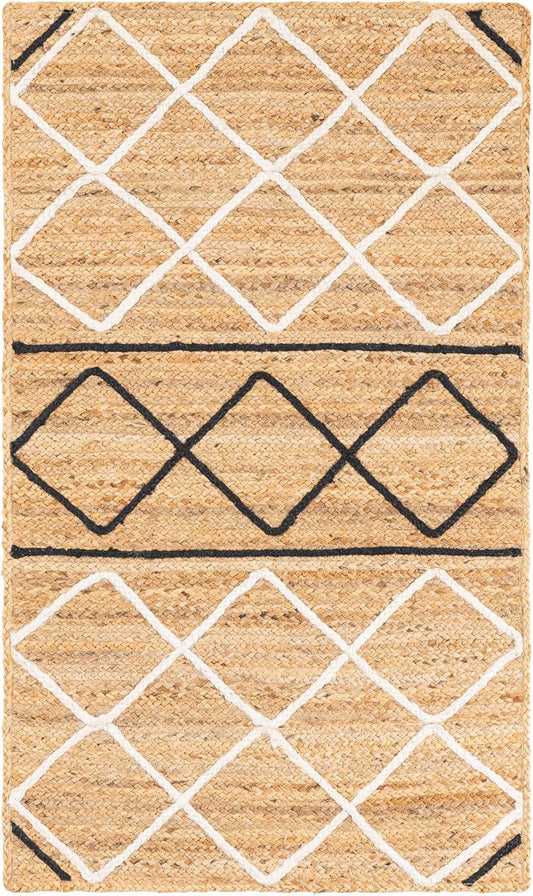 Handmade Eco Friendly Natural Jute Black and White Strip Daimond Shade Table Runner