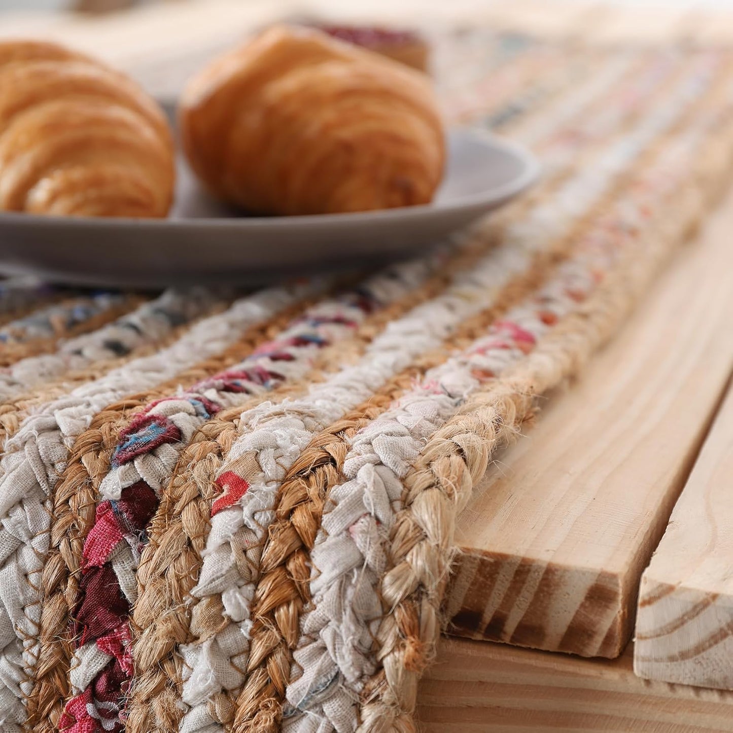 Handmade Eco Friendly Natural Jute and White Cotton Dining Table Runner