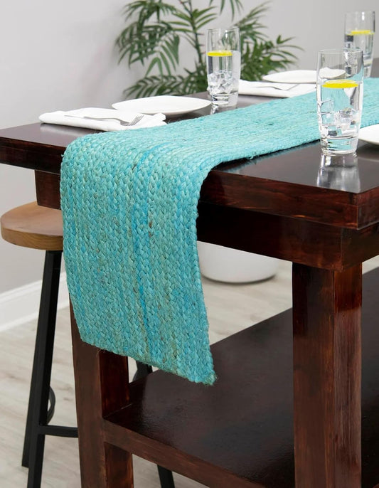Handmade Eco Friendly Natural Jute Table Runner Teal Color