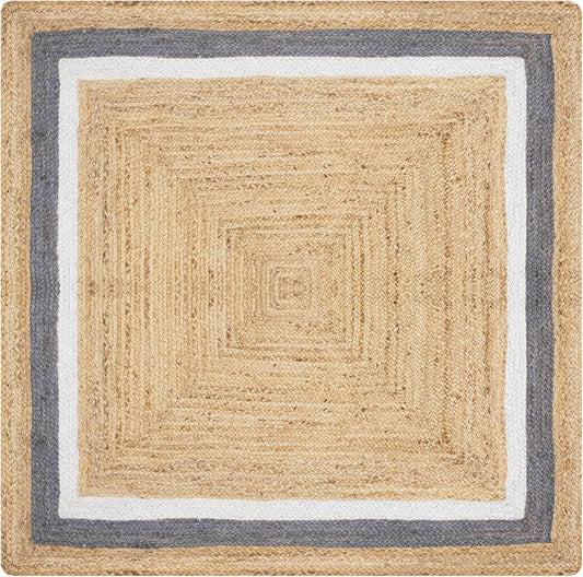 Natural Jute Area Rug with a textured finish and a stylish border, perfect for adding warmth to any living space.