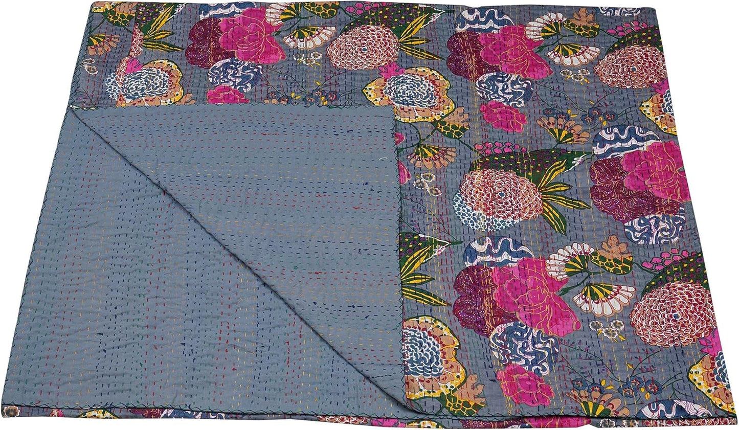 Floral patterned fabric with a blue base on a white background