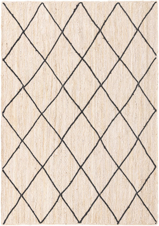 Beige rug with black diamond pattern