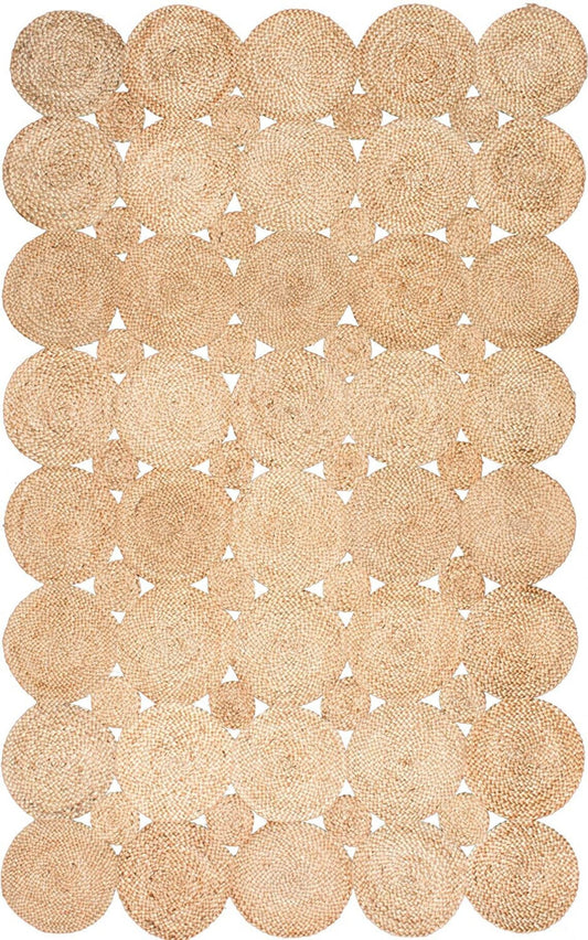 Beige woven mat with circular patterns