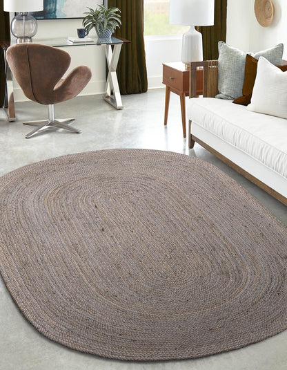 Modern Graphite Grey Oval Braided Cotton Rug | Versatile Neutral Hand-Woven Floor Rug
