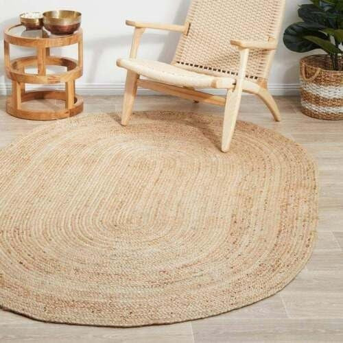 Eco-Friendly Natural Jute Oval Braided Floor Area Rug | Hand-Woven Organic Fiber Area Rug