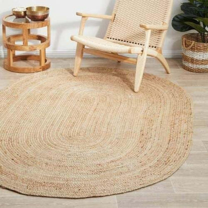 Eco-Friendly Natural Jute Oval Braided Floor Area Rug | Hand-Woven Organic Fiber Area Rug