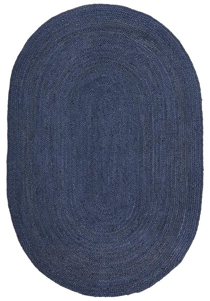 Premium Navy Blue Oval Jute Rug | Hand-Woven Natural Fiber Area Rug for Living Room