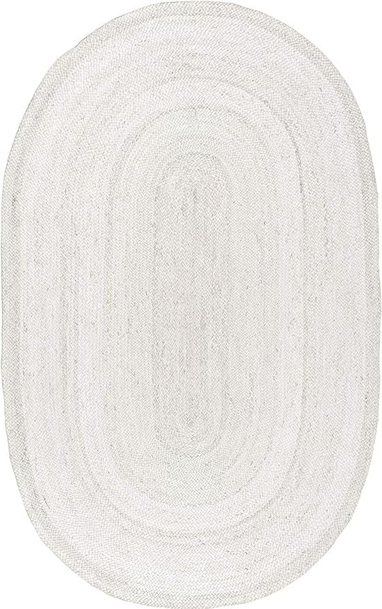 Bohemian Off-White Oval Jute Rug | Natural Braided Fiber Area Rug for Bright Interiors
