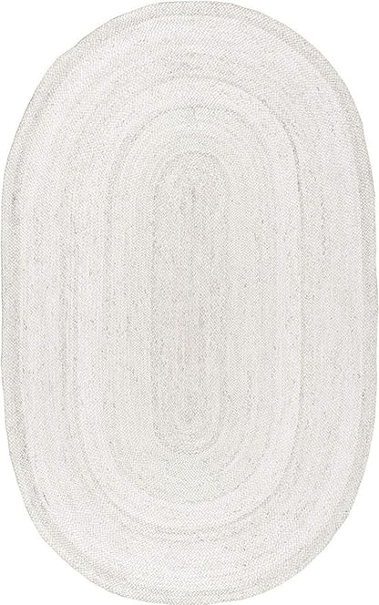 Bohemian Off-White Oval Jute Rug | Natural Braided Fiber Area Rug for Bright Interiors