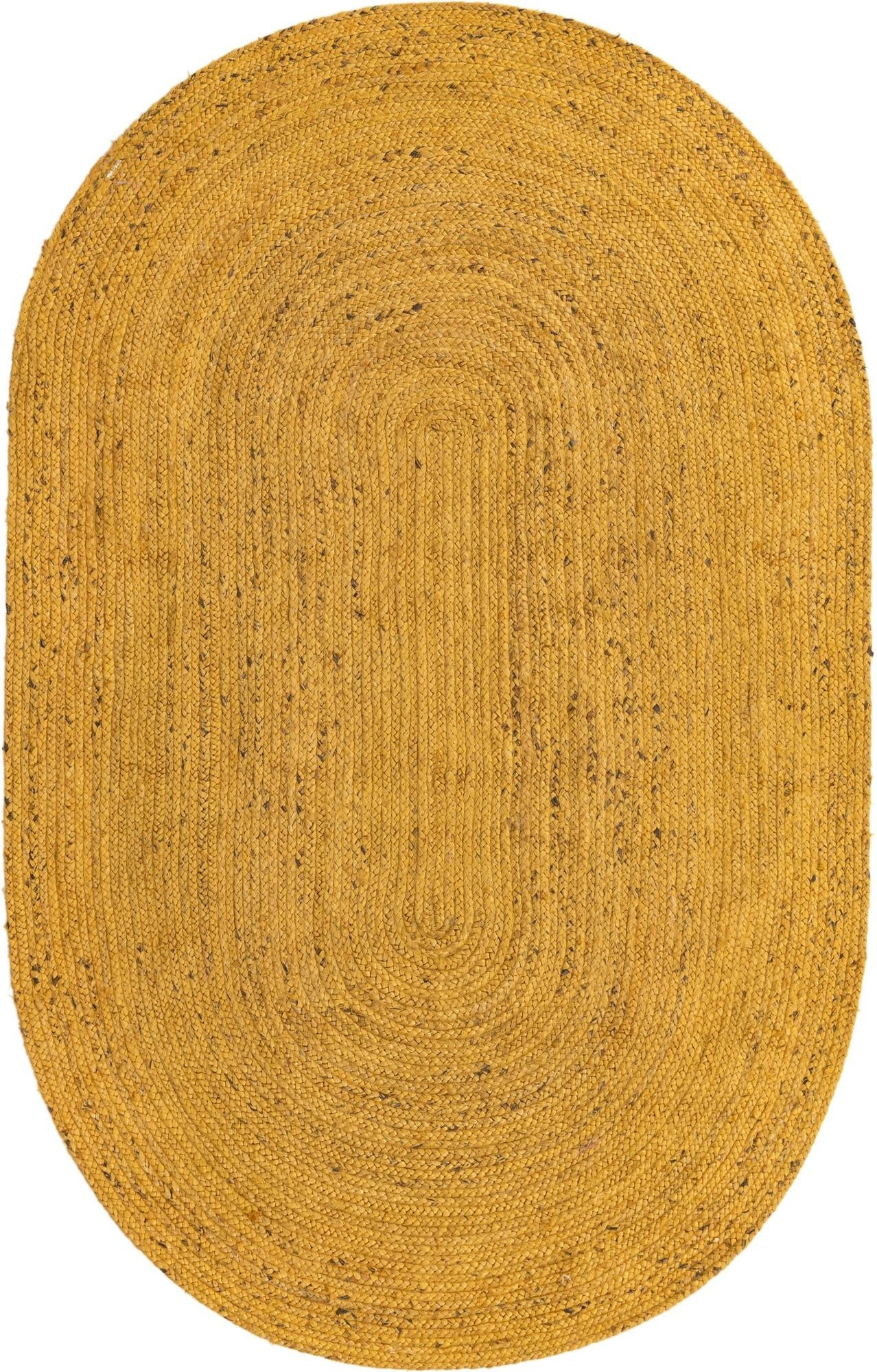 Sunshine Yellow Oval Jute Area Rug | Vibrant Hand-Woven Natural Fiber Floor Carpet Rug