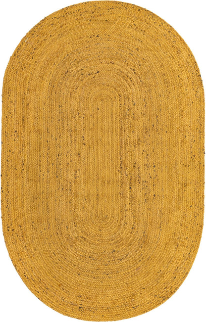 Sunshine Yellow Oval Jute Area Rug | Vibrant Hand-Woven Natural Fiber Floor Carpet Rug