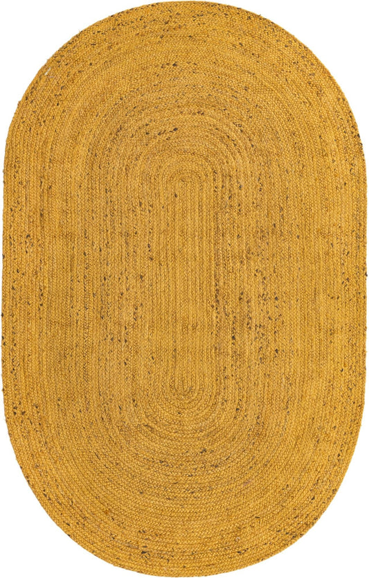 Sunshine Yellow Oval Jute Area Rug | Vibrant Hand-Woven Natural Fiber Floor Carpet Rug