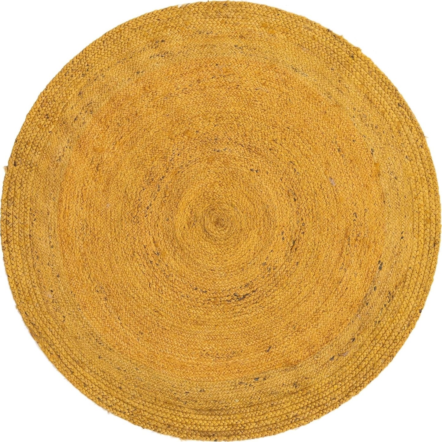 Golden Mustard Round Jute Area Rug | Handwoven Natural Fiber Farmhouse Area Rug