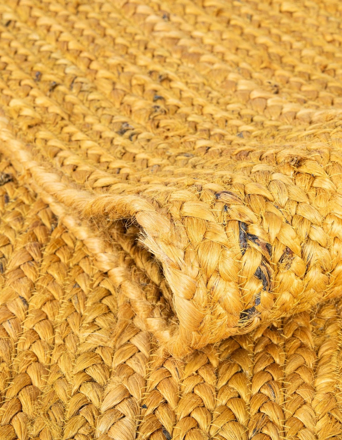 Golden Mustard Round Jute Area Rug | Handwoven Natural Fiber Farmhouse Area Rug