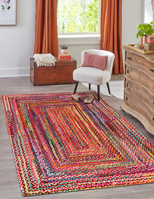 Handmade Braided Pure Cotton Rectangle Floor Area Rug-Floor Carpet Rug-Bed Side Runner Rug