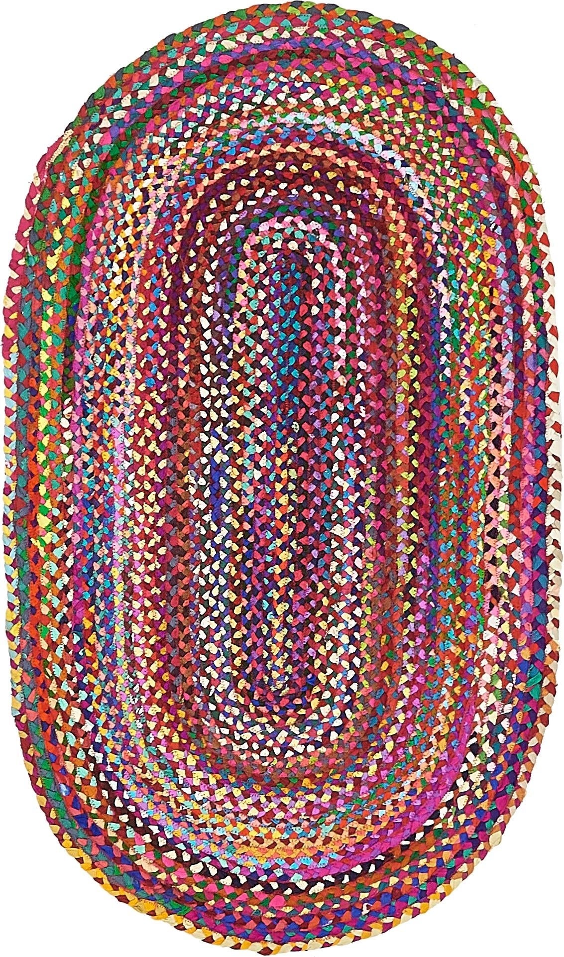 Handmade Multi-Color Oval Braided Cotton Rug - Vibrant Bohemian Style Area Rug