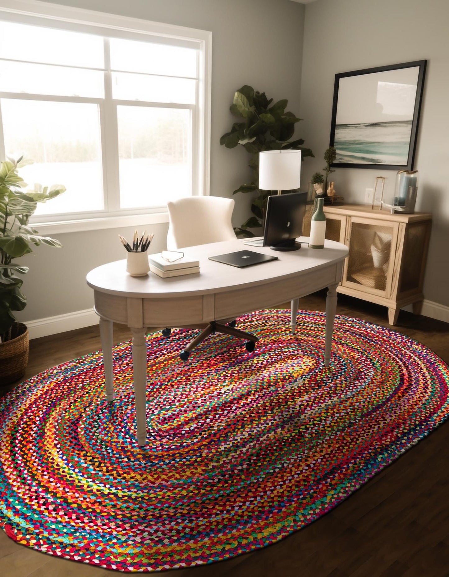 Handmade Multi-Color Oval Braided Cotton Rug - Vibrant Bohemian Style Area Rug