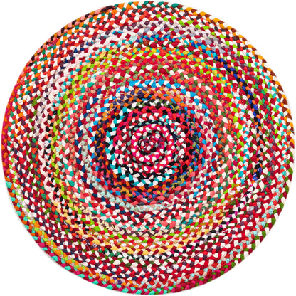 Handmade Multi-Color Round Braided Cotton Area Rug | Bohemian Floor Carpet Round Rug