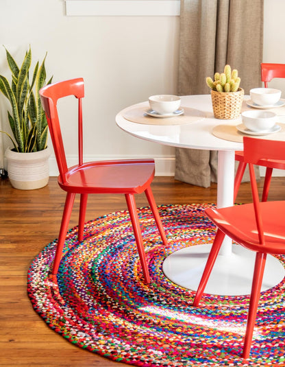 Handmade Multi-Color Round Braided Cotton Area Rug | Bohemian Floor Carpet Round Rug