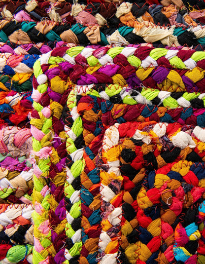 Handmade Multi-Color Round Braided Cotton Area Rug | Bohemian Floor Carpet Round Rug