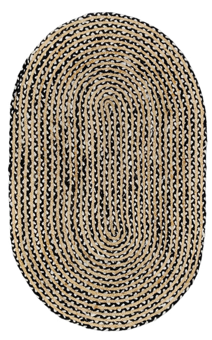 Handcrafted Black & White Oval Braided Cotton Rug | Minimalist Reversible Area Rug