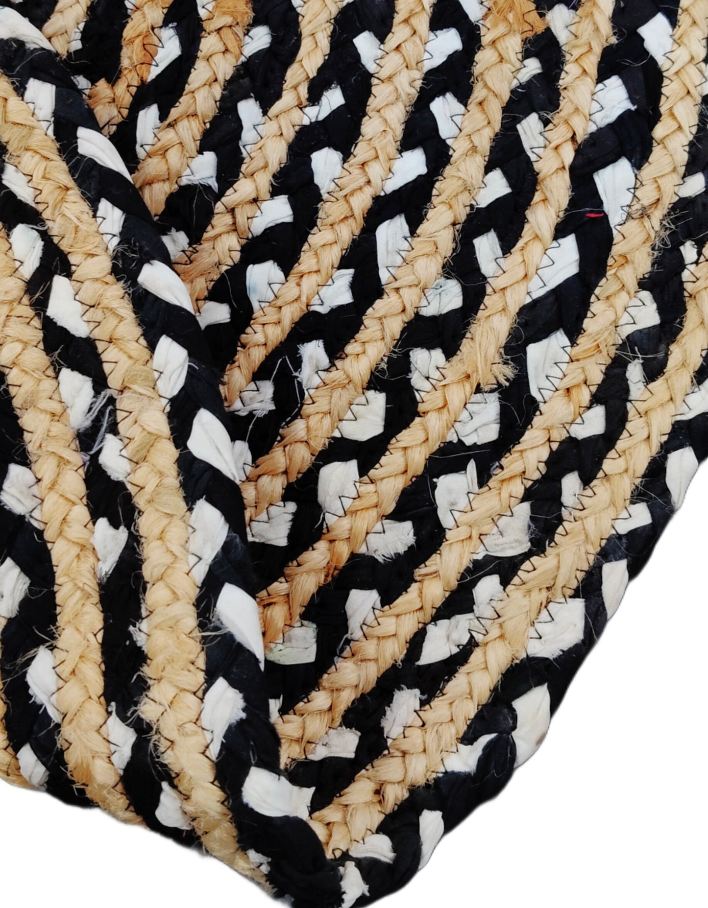 Handcrafted Black & White Oval Braided Cotton Rug | Minimalist Reversible Area Rug