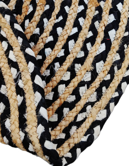 Handcrafted Black & White Oval Braided Cotton Rug | Minimalist Reversible Area Rug