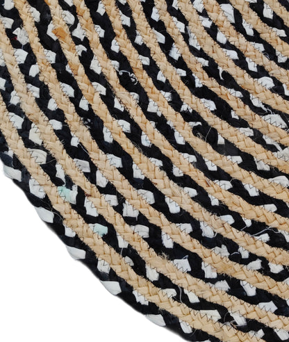 Handcrafted Black & White Oval Braided Cotton Rug | Minimalist Reversible Area Rug