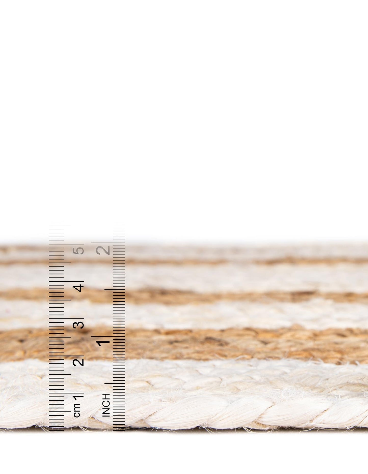 Handwoven Round Jute Area Rug with Contrast Rings | Natural & Blue Coastal Farmhouse Area Rug