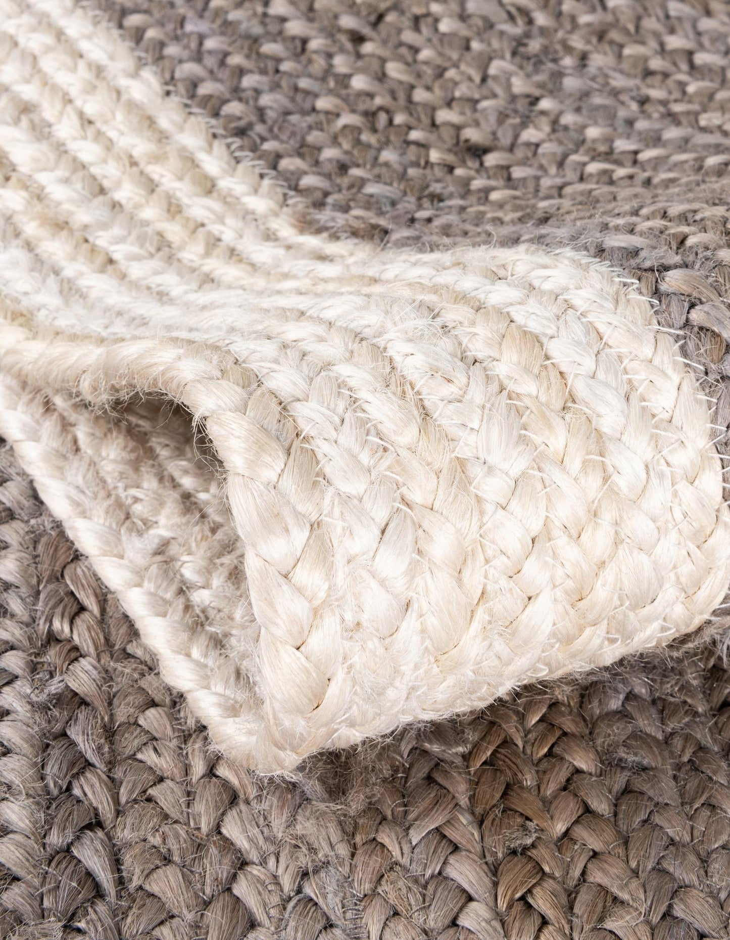 Elegant Two-Tone Oval Jute Rug | Grey Center with Natural White Border | Hand-Woven Reversible Area Rug