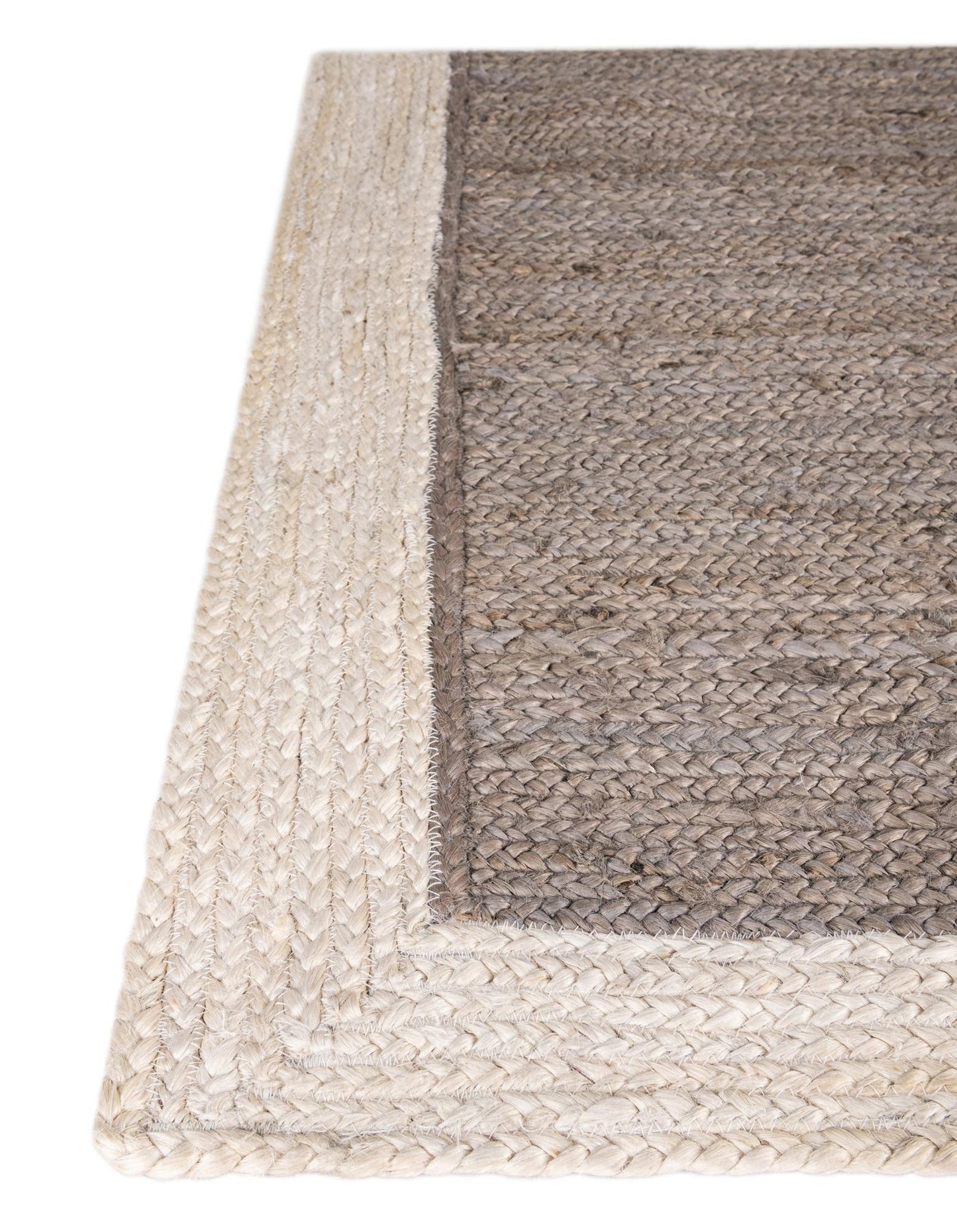Elegant Two-Tone Oval Jute Rug | Grey Center with Natural White Border | Hand-Woven Reversible Area Rug