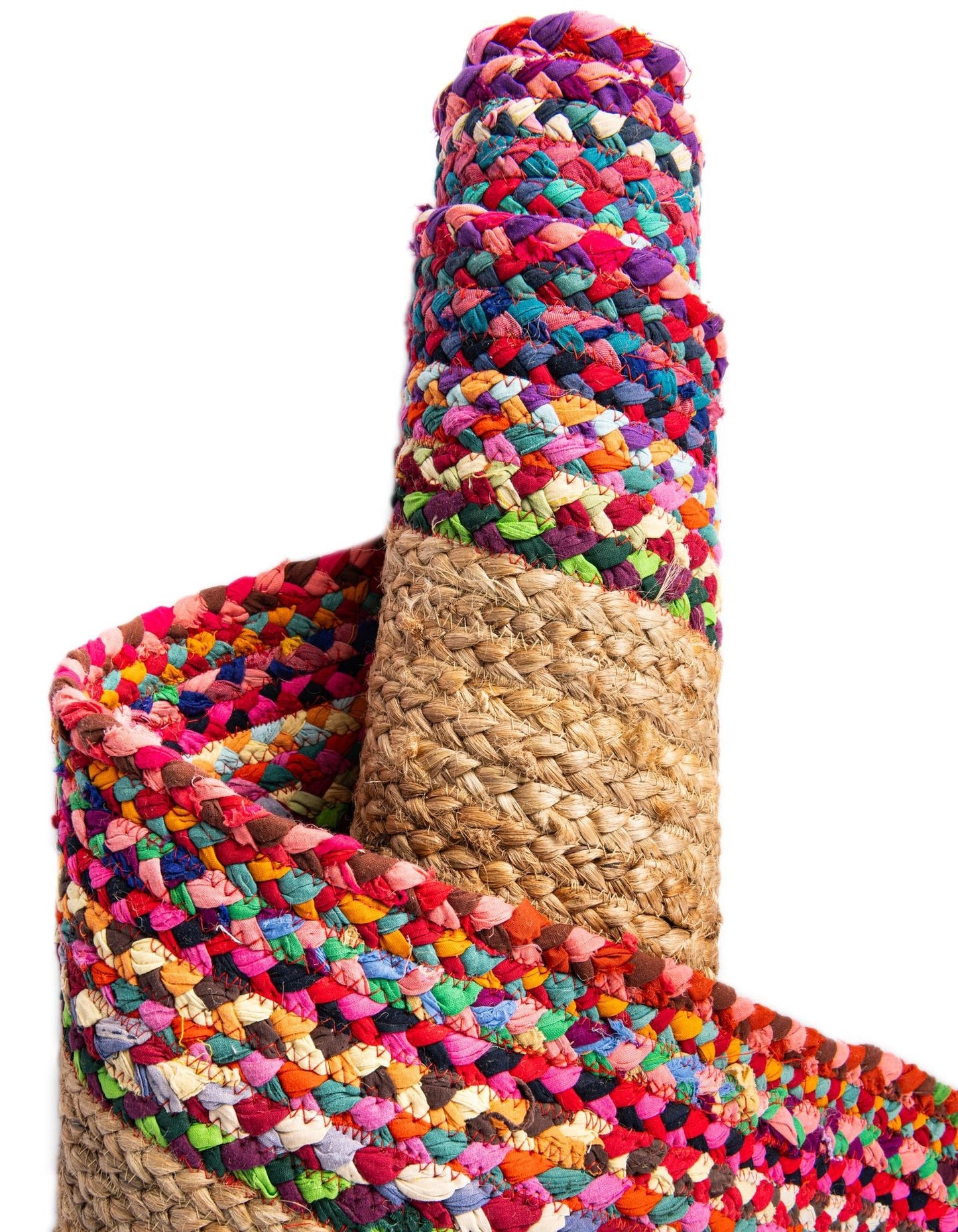 Handmade Braided  Rectangle Inner Natural Jute With Cotton Border Floor Area Rug-Floor Carpet Rug-Bed Side Runner Rug