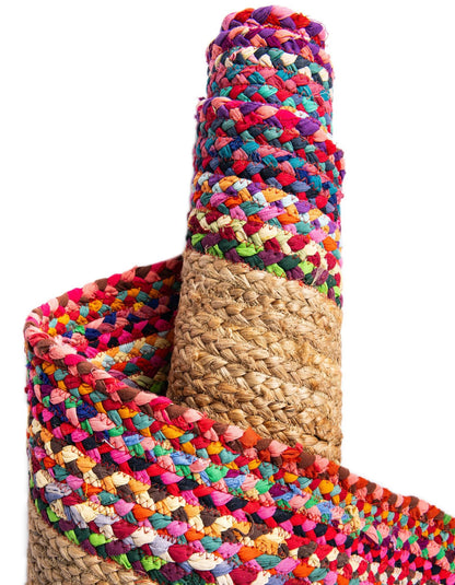 Handmade Braided  Rectangle Inner Natural Jute With Cotton Border Floor Area Rug-Floor Carpet Rug-Bed Side Runner Rug