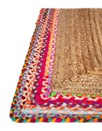 Handmade Braided  Rectangle Inner Natural Jute With Cotton Border Floor Area Rug-Floor Carpet Rug-Bed Side Runner Rug