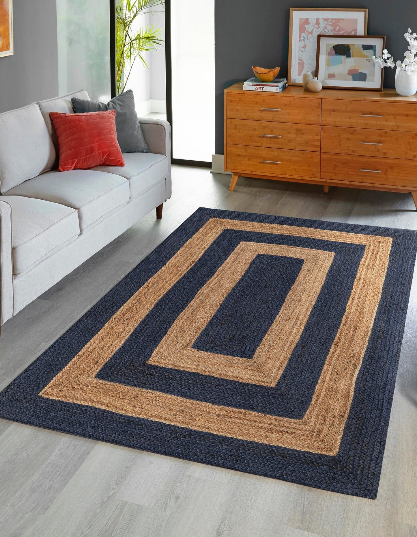 Handmade Braided Natural Jute Two Tone Eco Friendly Floor Area Runner Rug