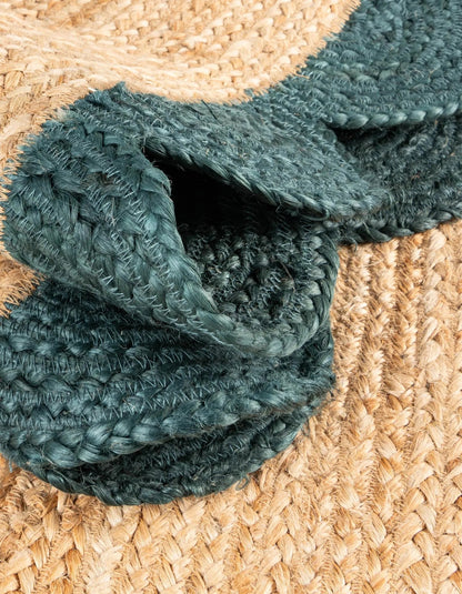 Handmade Braided Natural Jute With Green Border Rectangle Scalloped Floor Area Rug,Floor Carpet Rug