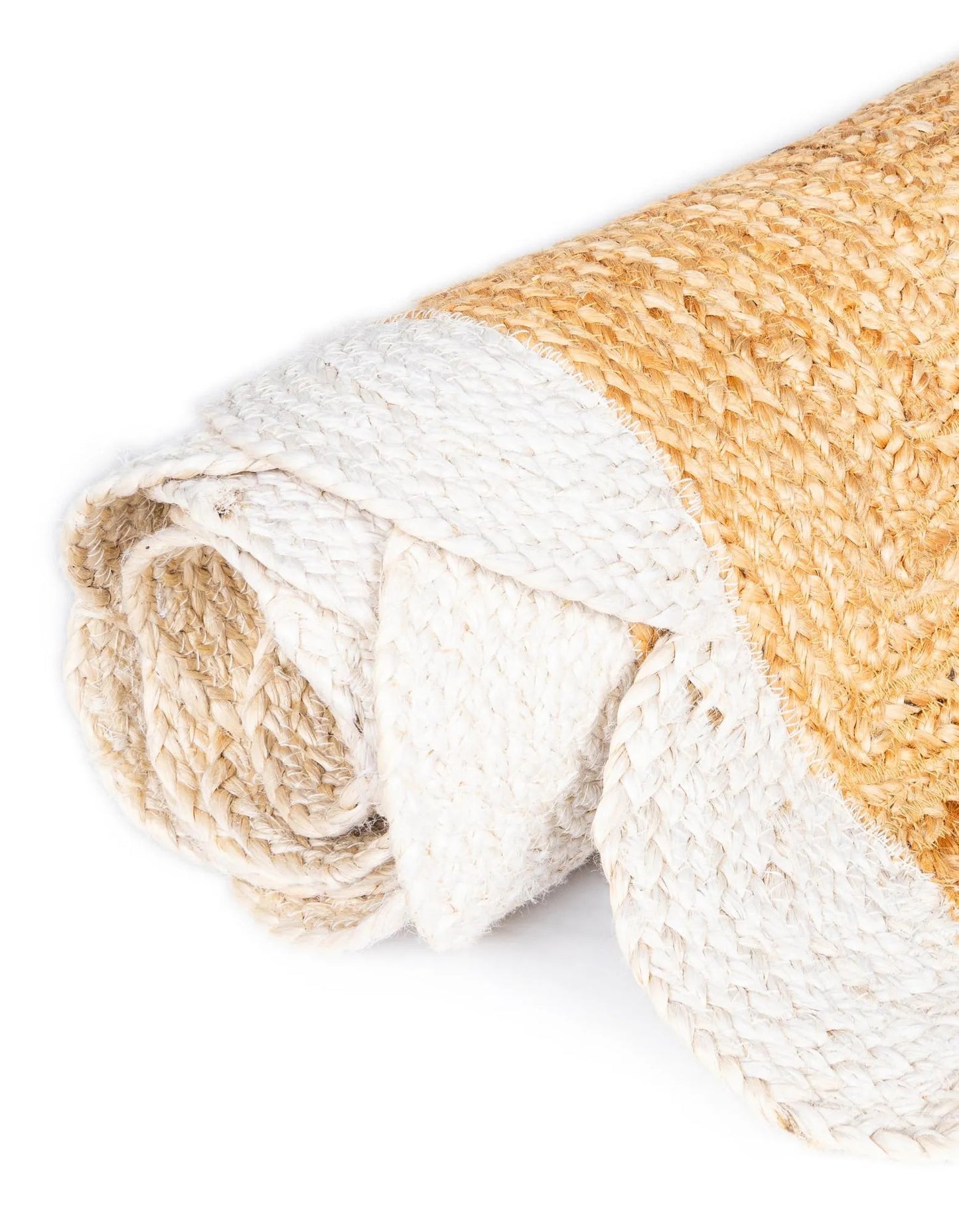 Handmade Scalloped Round Jute Rug with White Border – Natural Eco-Friendly Boho Area Rug