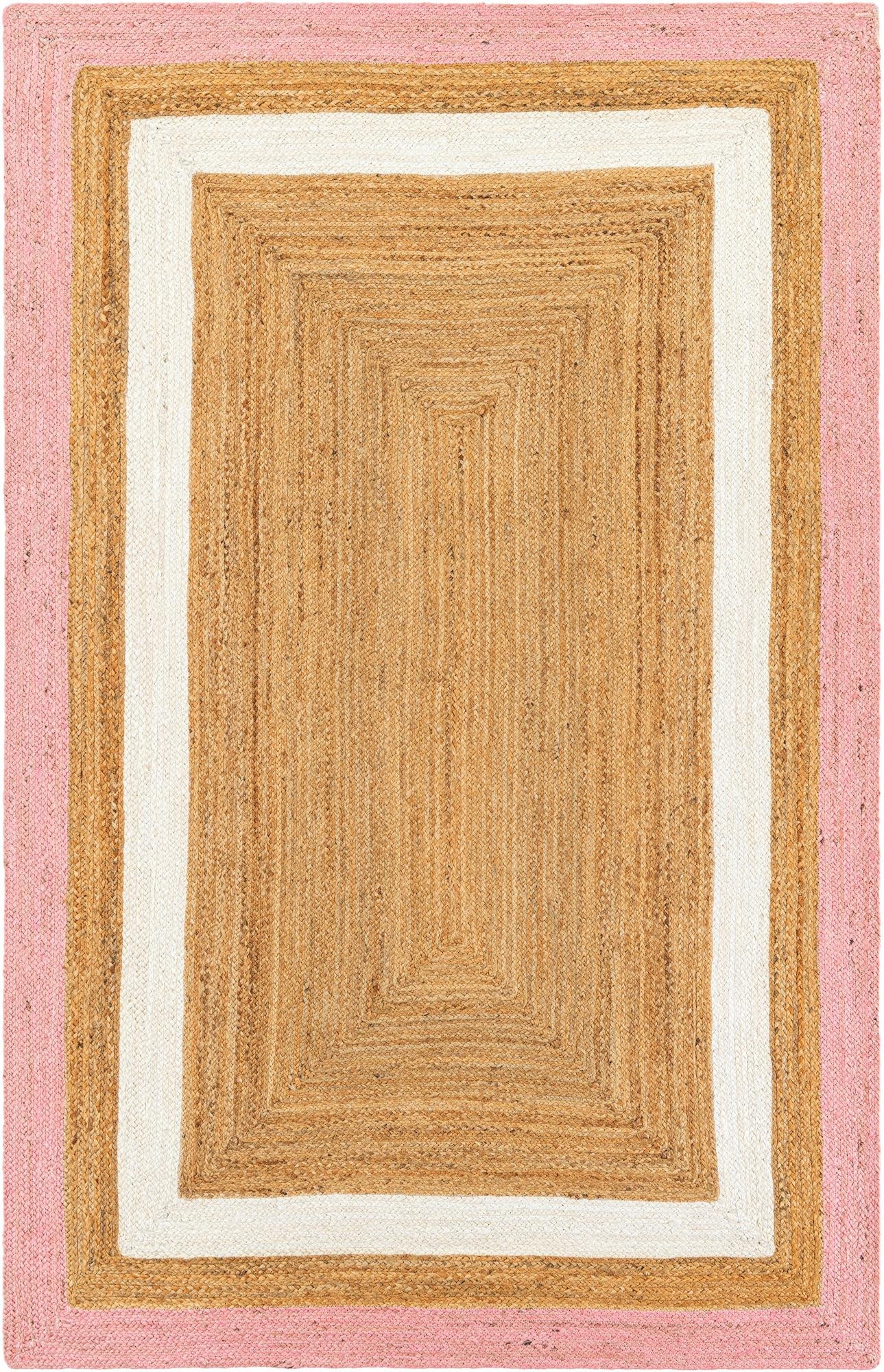 Handmade Braided Natural Jute Pink and White Dual Tone Eco Friendly Floor Area Runner Rug