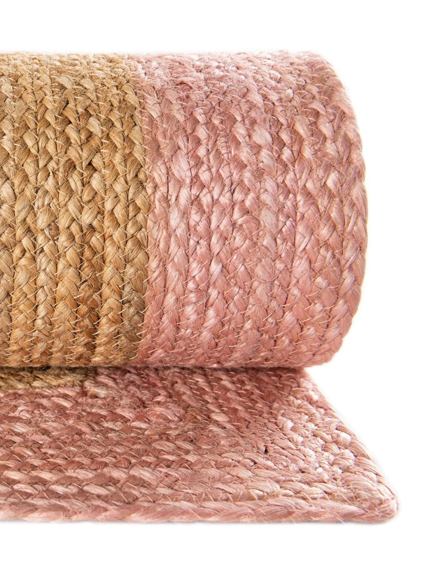 Handmade Braided Natural Jute Pink and White Dual Tone Eco Friendly Floor Area Runner Rug