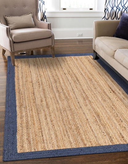 Handmade Braided Natural Jute with Navy Blue Border Floor Area Runner Rug